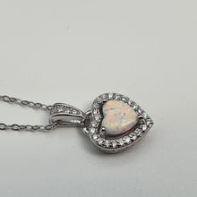 Load image into Gallery viewer, White Created Opal Heart Necklace, Sterling Silver
