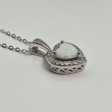 Load image into Gallery viewer, White Created Opal Heart Necklace, Sterling Silver