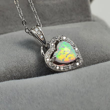 Load image into Gallery viewer, White Created Opal Heart Necklace, Sterling Silver