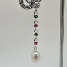 Load image into Gallery viewer, Freshwater Drop Pearl & Cubic-zirconia Earring, Sterling Silver