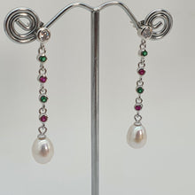 Load image into Gallery viewer, Freshwater Drop Pearl & Cubic-zirconia Earring, Sterling Silver