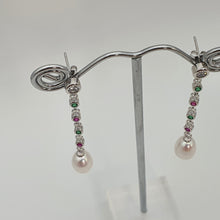 Load image into Gallery viewer, Freshwater Drop Pearl & Cubic-zirconia Earring, Sterling Silver
