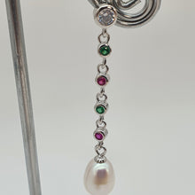 Load image into Gallery viewer, Freshwater Drop Pearl & Cubic-zirconia Earring, Sterling Silver