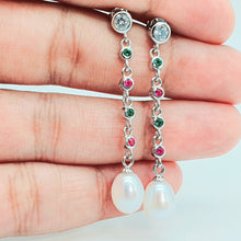 Load image into Gallery viewer, Freshwater Drop Pearl & Cubic-zirconia Earring, Sterling Silver