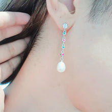 Load image into Gallery viewer, Freshwater Drop Pearl & Cubic-zirconia Earring, Sterling Silver
