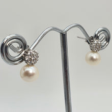Load image into Gallery viewer, Round Freshwater Pearl Floral Earring, Sterling Silver