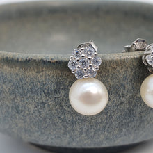 Load image into Gallery viewer, Round Freshwater Pearl Floral Earring, Sterling Silver