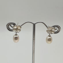 Load image into Gallery viewer, Floral Mother Of Pearl & Drop Pearl Earrings, Sterling Silver