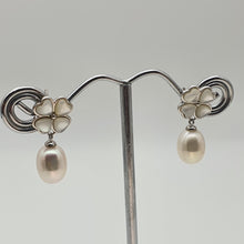 Load image into Gallery viewer, Floral Mother Of Pearl & Drop Pearl Earrings, Sterling Silver