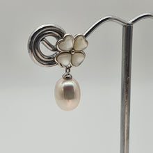 Load image into Gallery viewer, Floral Mother Of Pearl & Drop Pearl Earrings, Sterling Silver