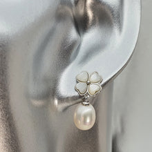 Load image into Gallery viewer, Floral Mother Of Pearl & Drop Pearl Earrings, Sterling Silver
