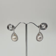 Load image into Gallery viewer, Sparkling Teardrop Halo Freshwater Pearl Stud Earrings, Sterling Silver