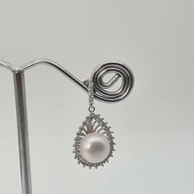 Load image into Gallery viewer, Sparkling Teardrop Halo Freshwater Pearl Stud Earrings, Sterling Silver