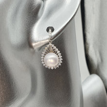 Load image into Gallery viewer, Sparkling Teardrop Halo Freshwater Pearl Stud Earrings, Sterling Silver