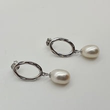 Load image into Gallery viewer, Freshwater Pearl Hoop For look Earrings, Sterling Silver