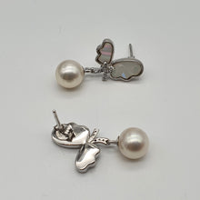 Load image into Gallery viewer, Round Freshwater Pearl Mother Of Pearl Bow Earring, Sterling Silver
