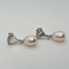 Load image into Gallery viewer, Triangle Mother Of Pearl & Drop Pearl Earrings, Sterling Silver