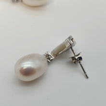 Load image into Gallery viewer, Triangle Mother Of Pearl & Drop Pearl Earrings, Sterling Silver