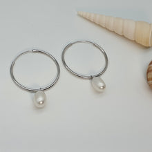 Load image into Gallery viewer, Freshwater Pearl Charm With Hoop Earring, Sterling Silver