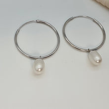 Load image into Gallery viewer, Freshwater Pearl Charm With Hoop Earring, Sterling Silver