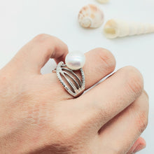 Load image into Gallery viewer, Large Freshwater Pearl Engagement ring, sterling silver