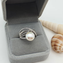 Load image into Gallery viewer, Large Freshwater Pearl Engagement ring, sterling silver