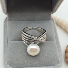 Load image into Gallery viewer, Large Freshwater Pearl Engagement ring, sterling silver