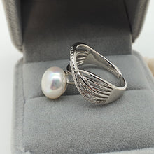 Load image into Gallery viewer, Large Freshwater Pearl Engagement ring, sterling silver