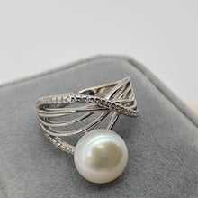 Load image into Gallery viewer, Large Freshwater Pearl Engagement ring, sterling silver