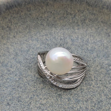 Load image into Gallery viewer, Large Freshwater Pearl Engagement ring, sterling silver