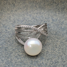 Load image into Gallery viewer, Large Freshwater Pearl Engagement ring, sterling silver