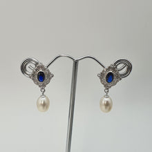 Load image into Gallery viewer, Blue Crystal & Freshwater Pearl Earring, Sterling Silver