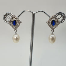 Load image into Gallery viewer, Blue Crystal & Freshwater Pearl Earring, Sterling Silver