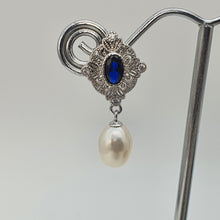 Load image into Gallery viewer, Blue Crystal & Freshwater Pearl Earring, Sterling Silver