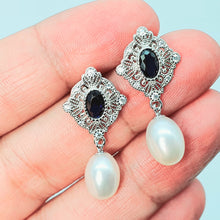 Load image into Gallery viewer, Blue Crystal & Freshwater Pearl Earring, Sterling Silver