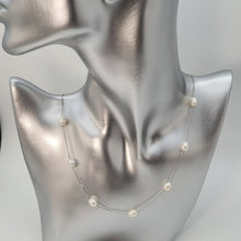 Load image into Gallery viewer, White Freshwater Pearl Station Necklace, Sterling Silver