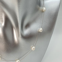 Load image into Gallery viewer, White Freshwater Pearl Station Necklace, Sterling Silver