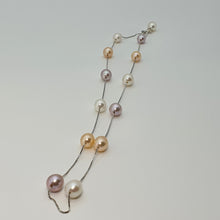 Load image into Gallery viewer, Multi_coloured Freshwater Pearl Station Necklace, Sterling Silver