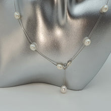 Load image into Gallery viewer, White Freshwater Pearl Station Necklace, Sterling Silver