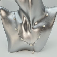 Load image into Gallery viewer, White Freshwater Pearl Station Necklace, Sterling Silver