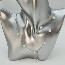 Load image into Gallery viewer, White Freshwater Pearl Station Necklace, Sterling Silver