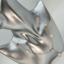 Load image into Gallery viewer, Multi coloured Freshwater Pearl Station Necklace, Sterling Silver