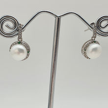 Load image into Gallery viewer, Sparkling Round Freshwater Pearl Halo Earrings, Sterling Silver