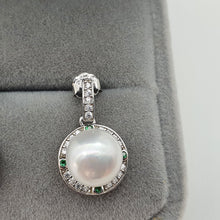 Load image into Gallery viewer, Sparkling Round Freshwater Pearl Halo Earrings, Sterling Silver