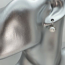 Load image into Gallery viewer, Sparkling Round Freshwater Pearl Halo Earrings, Sterling Silver