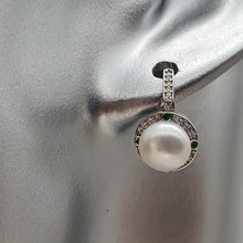 Load image into Gallery viewer, Sparkling Round Freshwater Pearl Halo Earrings, Sterling Silver