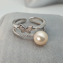 Load image into Gallery viewer, Round Freshwater Pearl Butterfly ring, sterling silver