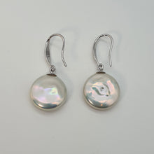 Load image into Gallery viewer, Coin Freshwater Pearl Hook Earrings, Sterling Silver