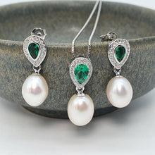 Load image into Gallery viewer, Freshwater Cultured Pearl Green Oval Set, Sterling silver