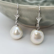 Load image into Gallery viewer, Edison Baroque Pearl Antique Hook Earrings, Sterling Silver